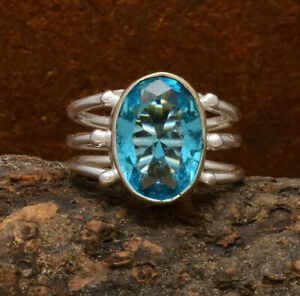 Blue Topaz Ring 925 Sterling Silver Ring Handmade Ring Boho Ring EM-1