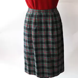 Vintage Pendleton Wool Skirt Black Stewart Tartan Plaid Green, Red Sz 14 Petite - Picture 1 of 12