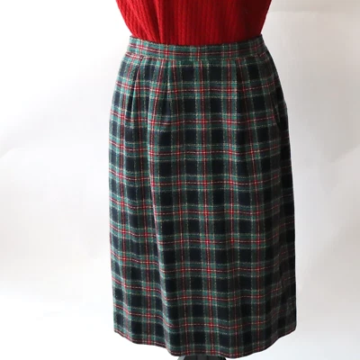 Falda de Lana Pendleton Vintage Negra Stewart Tartán Cuadros Verde, Roja Talla 14 Pequeña Foto 1 de 4