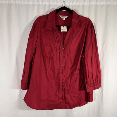 New St John's Bay Blouse Women's 2X Red Button Up Long Sleeve Vneck Collared - Image 1 of 4
