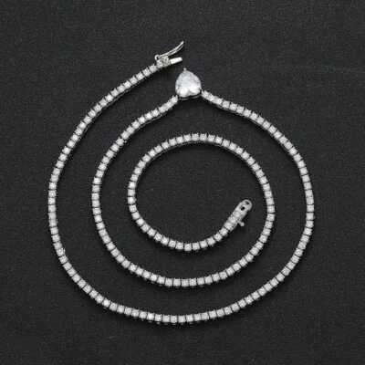 16.44 Ctw Lab Created Diamond 14K White Gold Plated Heart Tennis Necklace 18" - Image 1 of 4