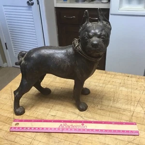 Antique Vintage Door Stop Doorstop 10” Dog Cast Iron Boston Terrier Bulldog - Picture 1 of 9