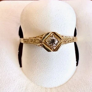 Anillo solitario de diamantes filigrana 14K 2,1 gm .11 talla 6,5 vintage - Imagen 1 de 13