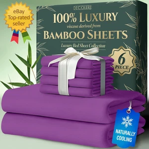 100% viscosa derivada de sábanas de bambú tamaño king - lujo 6 piezas refrigeración natural - Imagen 1 de 12