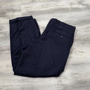 Tasso Elba Mens Wool Dress Pants Pinstripe Pleated Cuffed Navy Blue Sz 36 - Picture 1 of 8