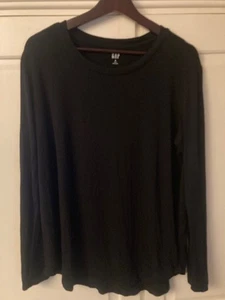 Damen Gap Luxe Langarm T-Shirt Rundhals Schwarz Größe M - Bild 1 von 7