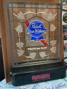 Vintage Pabst Blue Ribbon Clock/Light Up Sign Acrylic Sign - Works - 13" x 9.5" - Picture 1 of 1