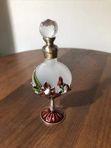 Glas Parfüm Flakon recycelbar leer ätherisches Öl Flakon Dekor rot geblümt - Bild 1 von 6