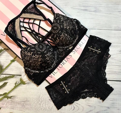 Victoria's Secret Front Close Racerback Bra Cheeky Set Strappy Lace Up 34A-S - Image 1 of 4