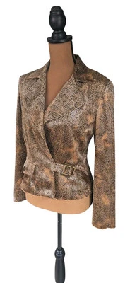 VTG Joseph Ribkoff Small Belted Blazer Animal Print Foiled Crushed Velvet Sexy - Image 1 of 4