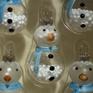 6 Snowman Mini Snow Globe Glass Christmas Ornaments VTG - Picture 1 of 3