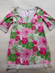 Lilly Pulitzer Dress 12 Cotton Pink Green Trim - Picture 1 of 14