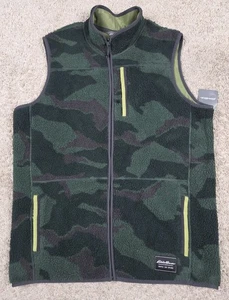 Eddie Bauer Camo Sherpa Vest Mens Large Tall Full Zip Mock Neck NEW - Picture 1 of 7