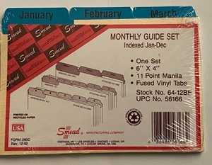 Smead Monthly Guide Set Indexed Jan-Dec Vinyl Tabs 6”x4” One Set New #64-12BE - Picture 1 of 5
