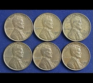 USA 1955 D Wheat Penny 6 Coin Lot RARE - Picture 1 of 2