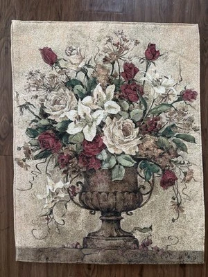 Floral Bouquet In Urn Wall Tapestry Reflection’s By Barbara Mock 32” X 25” - Image 1 of 4