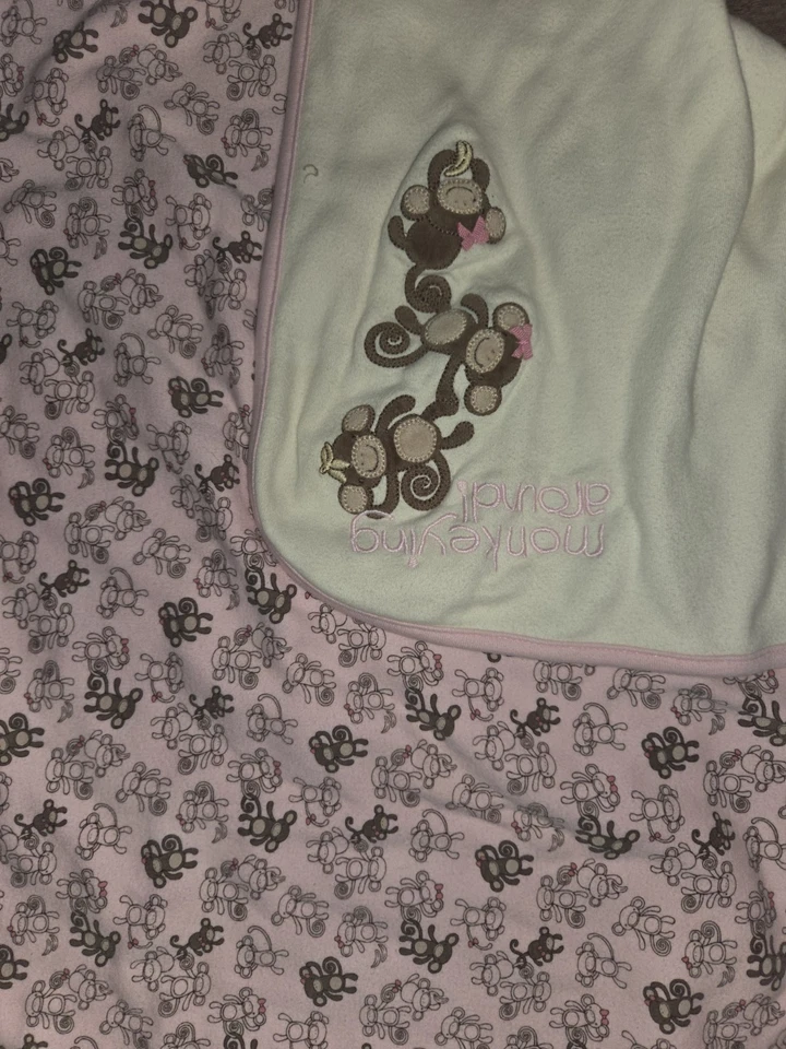 Vintage Gymboree Pink Baby Blanket Lovey Monkey Monkeying Around 2007- - Image 1 of 4