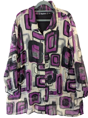 Maggie Barnes Women Blouse Plus sz 2X 22/24 Purple Button Up Lined Black Shell - Image 1 of 4