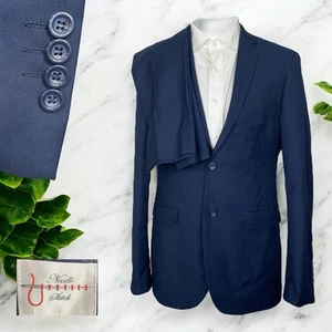 Traje de 2 piezas de aguja y puntada para hombre 40L 34x30 azul poliéster liso doble ventilación - Imagen 1 de 14