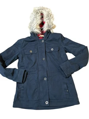 Chaqueta Hollister para mujer M azul marino a cuadros forrada de franela de piel sintética con capucha Foto 1 de 4