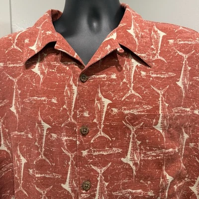 Orvis 100% Silk Mens Button Up Shirt Fish All Over Red  Size XL - Image 1 of 4