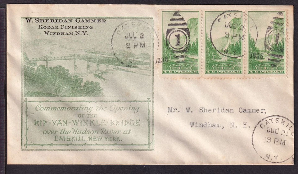 1935 Van Winkle Bridge Catskill NY commemorative opening cachet Cammer cachet (A - Image 1 of 1
