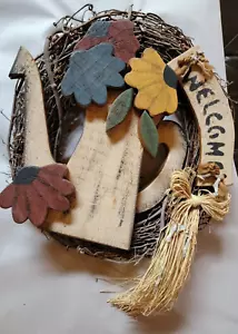 Vintage - Welcome Watering Can Grapevine Wreath - 20"-W2 - Picture 1 of 3