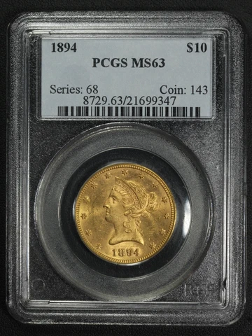 1894 $10 Ten Dollar Liberty Head Gold Eagle PCGS MS 63 Cover