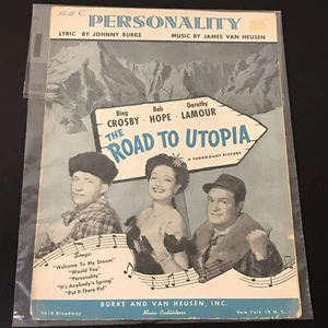 Vintage Sheet Music The Road to Utopia 1945 "Personality" Bing Crosby Bob Hope - Picture 1 of 12
