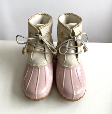 JACK ROGERS Chloe Pink Duck Ankle Boots Lace Up Shimmery Sherpa Lined Size 9 NEW - Image 1 of 4