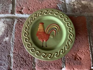 Bath & Body Works White Barn Candle Co Green Pottery Candle Stand Rooster Plate - Picture 1 of 5