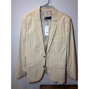 ASOS Design Pinstripe Blazer Two Button Jacket Modern Fit Beige Size 42 - Picture 1 of 6