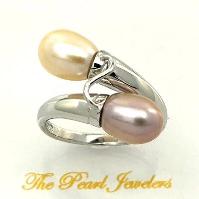 Solid Sterling Silver .925 Twin Peach & Pink Freshwater Pearl Cocktail Ring - Image 1 of 4