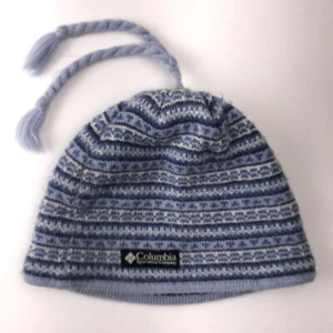 Columbia Youth Wool Blend Blue with Stripe Pattern Winter Ski Tassel Hat - Picture 1 of 7
