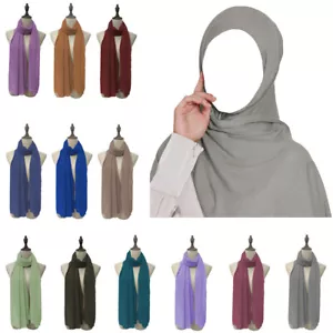 Mujeres Musulmanas Mantón Hijab de Gasa Liso Turbante Bufandas Islámicas Pañuelo Envoltura Nuevo - Imagen 1 de 35