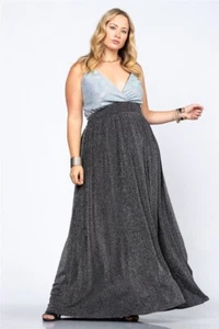 Maxi Vestido Para Mujer Talla Grande Negro y Plateado Brillante 2XL Fiesta Viaje - Imagen 1 de 2