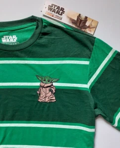 Star Wars Mandalorian Baby Yoda T-shirt S SMALL Green Striped Short Sleeve NWT - Picture 1 of 6