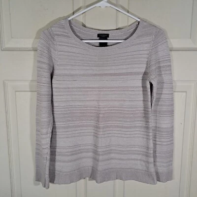 Suéter Ann Taylor Mujer Talla M Gris Rayas Manga 3/4 Cuello Redondo Foto 1 de 4