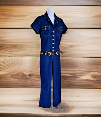 Mono No Excuses Lg. Azul Denim Y2K Cinturón Disco Flare Western Boho Festival Foto 1 de 4