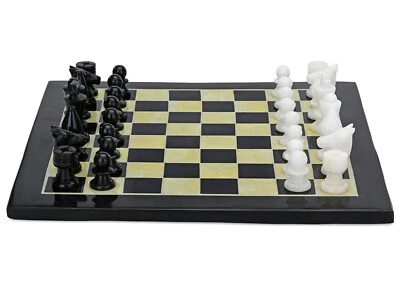 15" Black Marble Chess Table Top Inlay With Pieces - Image 1 of 4