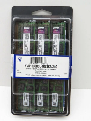 (3-Pack) Kingston KVR1333D3D4R9S/24G DIMM PC3-10600 8GB Server Memory 24GB - Image 1 of 4