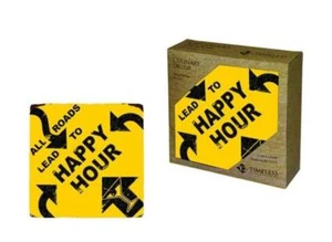 Cup Coaster Set ALL ROADS LEAD TO  Set of 4 Bar Wine Beer Happy Hour - Picture 1 of 1
