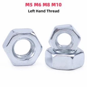 M5 M6 M8 M10 Left Hand Thread Hex Nuts-Zinc Plated Reverse Hexagon Full Nuts - Picture 1 of 7
