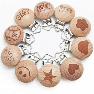 5 piezas chupete redondo de madera para bebé con clips soportes accesorios correa para bebé - Imagen 1 de 21