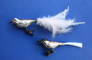 2 Vintage/Retro Mercury Glass Birds: hand-blown Christmas/Xmas baubles/ornaments - Picture 1 of 2