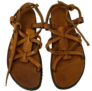 HANDGEFERTIGTE LEDER SANDALE VIBRAM SOHLE DAMEN 9,5 HERREN 7,5 10,5"x4" BRAUN HEILIGE KUH - Bild 1 von 24