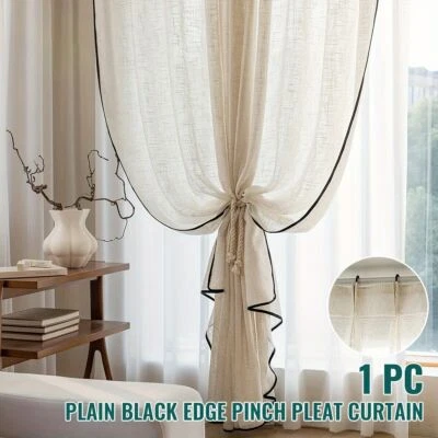 Rustic Natural Linen Sheer Curtain Window Drapes Panel Bedroom Light Filtering - Image 1 of 4