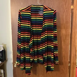 Cardigan lungo Torrid super morbido maglia righe arcobaleno aperto davanti taglia 00 A4 - Foto 1 di 3