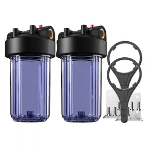 2er Pack Klar 10 Zoll Ganzes Haus Wasserfilter Gehäuse für Filtersystem 1" NPT - Bild 1 von 11