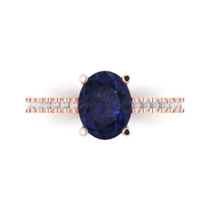 Anillo de compromiso de diseñador nupcial promesa zafiro azul ovalado de 2,71 quilates oro rosa de 14 k - Imagen 1 de 11